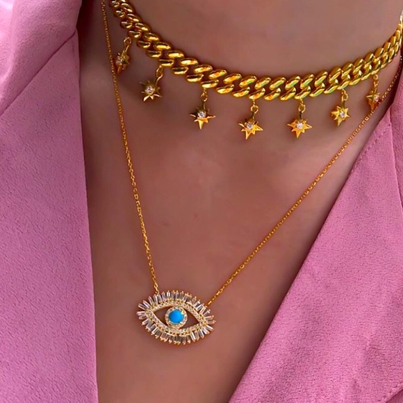 🧿👁🦋 Baguette “MYKONOS” evil Eye necklace 📿 - Picture 2 of 6